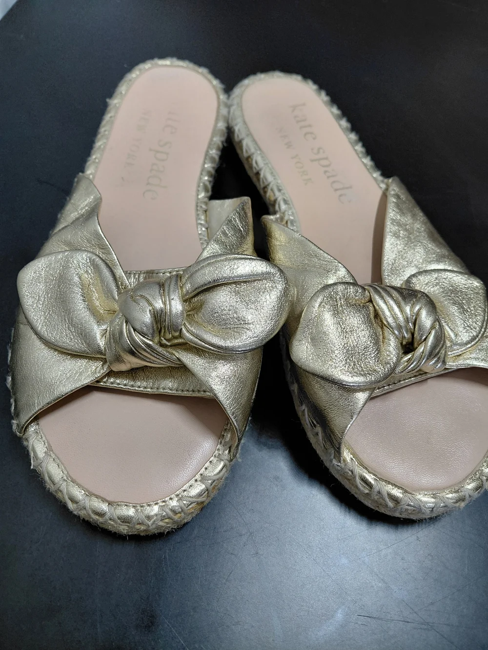 Kate Spade Gold Knot Espadrille Slide Sandals